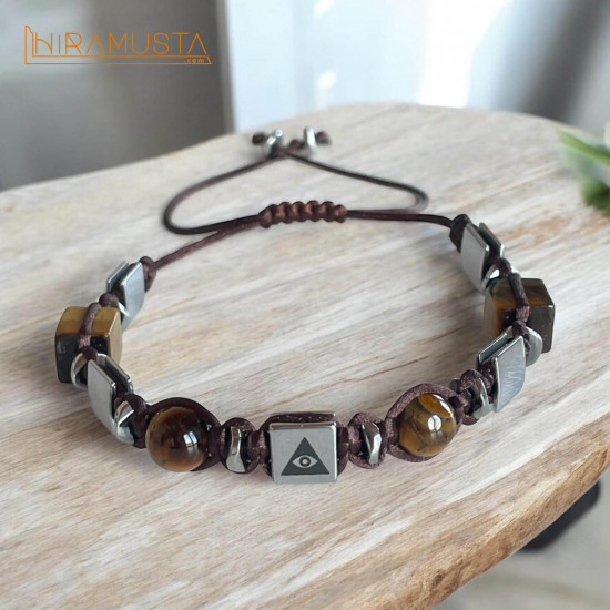 Her Şeyi Gören Göz Özel Kesim Kaplangözü ve Hematit Doğaltaş Bileklik