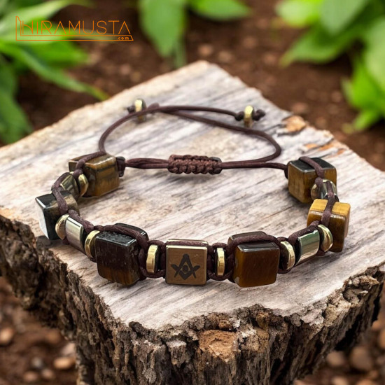 Gönye Pergel Özel Kesim Kaplangözü ve Hematit Doğaltaş Bileklik