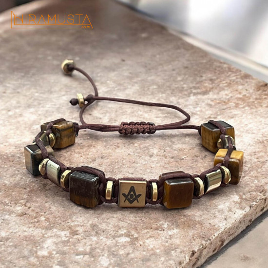 Gönye Pergel Özel Kesim Kaplangözü ve Hematit Doğaltaş Bileklik