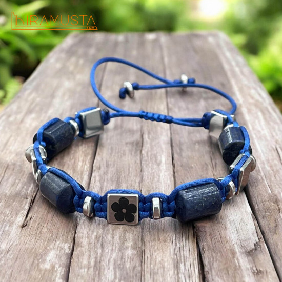 Beni Unutma Çiçeği Özel Kesim Lapis Lazuli ve Hematit Doğaltaş Bileklik