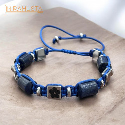 Beni Unutma Çiçeği Özel Kesim Lapis Lazuli ve Hematit Doğaltaş Bileklik