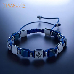 Gönye Pergel Özel Kesim Lapis Lazuli  ve Hematit Doğaltaş Bileklik