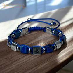 Gönye Pergel Özel Kesim Lapis Lazuli  ve Hematit Doğaltaş Bileklik