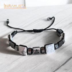 Her Şeyi Gören Göz - Hematit ve Özel Kesim Havlit Doğaltaş Bileklik