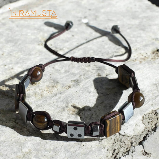 Üç Nokta - Hematit ve Özel Kesim Kaplangözü Doğaltaş Bileklik