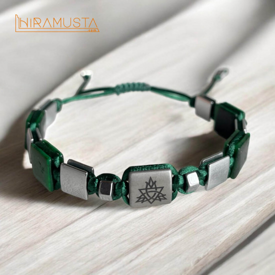 Lale - Hematit ve Özel Kesim Yeşil Kaplangözü Doğaltaş Bileklik