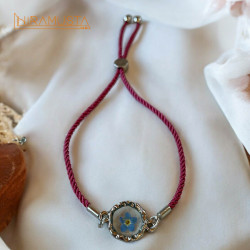 Beni Unutma Çiçeği - Bileklik, bordo ip, yuvarlak çerçeve