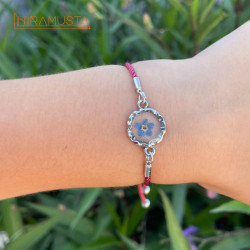 Beni Unutma Çiçeği - Bileklik, bordo ip, yuvarlak çerçeve