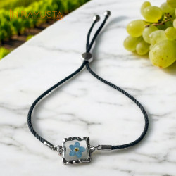 Beni Unutma Çiçeği - Bileklik, siyah ip, kare çerçeve