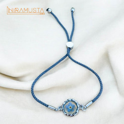 Beni Unutma Çiçeği - Bileklik, koyu gri ip, yuvarlak çerçeve