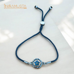 Beni Unutma Çiçeği - Bileklik, koyu gri ip, yuvarlak çerçeve