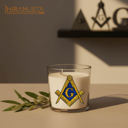 Cam Bardak Mum – Gönye ve Pergel (Alternatif Motif) (340 cc) Sertifikalı Soya Wax & Esanslı El Yapımı