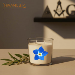 Cam Bardak Mum – Unutma Beni Çiçeği Motifli (340 cc) Sertifikalı Soya Wax & Esanslı El Yapımı