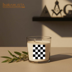 Cam Bardak Mum – Siyah Beyaz Karo Desenli (340 cc) Sertifikalı Soya Wax & Esanslı El Yapımı