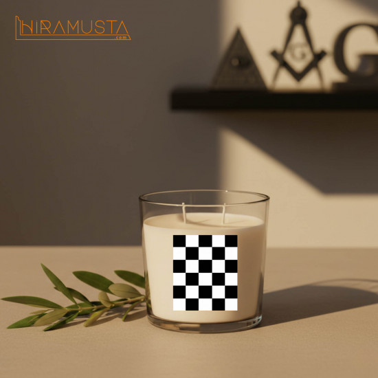 Cam Bardak Mum – Siyah Beyaz Karo Desenli (340 cc) Sertifikalı Soya Wax & Esanslı El Yapımı