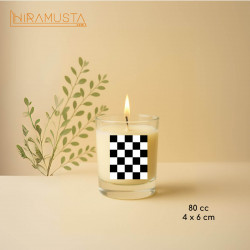 Cam Bardak Mum – Siyah Beyaz Karo Desenli (80 cc) Sertifikalı Soya Wax & Esanslı El Yapımı