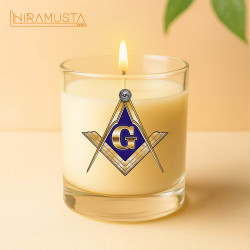 Cam Bardak Mum – Gönye ve Pergel Motifli (280 cc) Sertifikalı Soya Wax & Esanslı El Yapımı