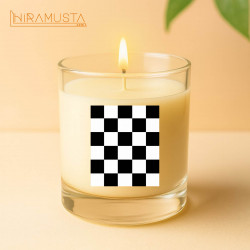 Cam Bardak Mum – Siyah Beyaz Karo Desenli (280 cc) Sertifikalı Soya Wax & Esanslı El Yapımı