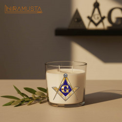 Cam Bardak Mum – Gönye ve Pergel Motifli (340 cc) Sertifikalı Soya Wax & Esanslı El Yapımı