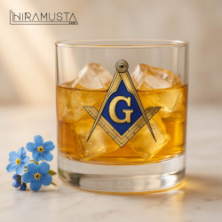 Masonik Viski Bardağı – Gönye ve Pergel Motifli (340 cc)
